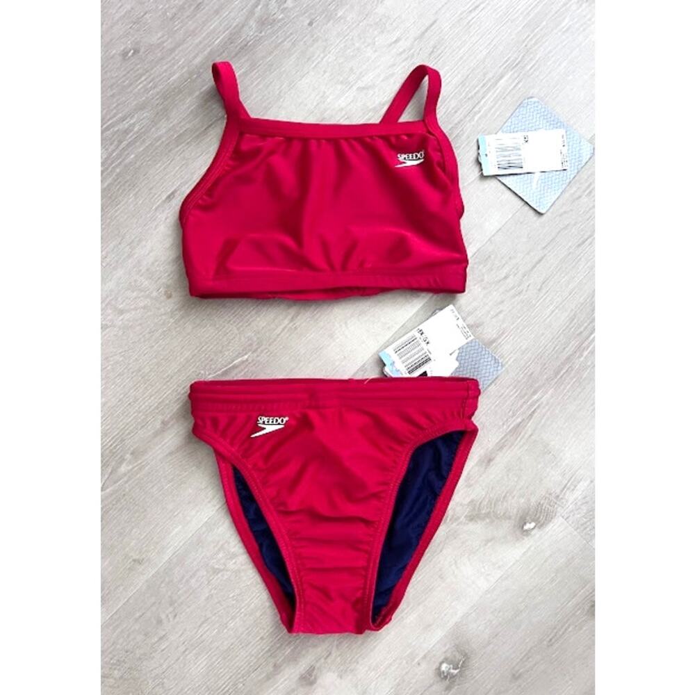 NEW! Speedo Women's Racerback Bikini Set XS Red Crossback Athletic Swimwear